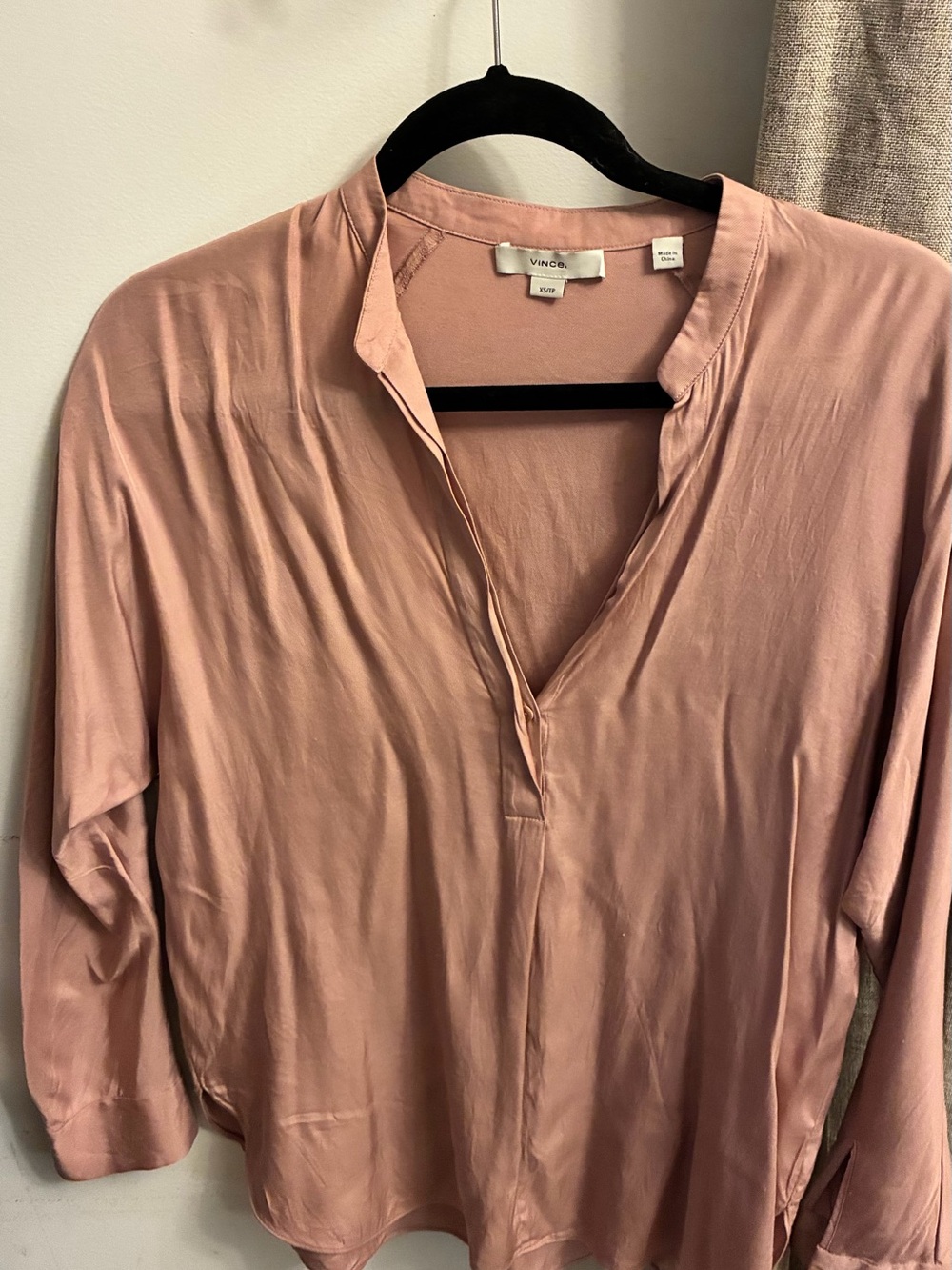 Vince Blush Pink Silk-Like V-Neck Blouse